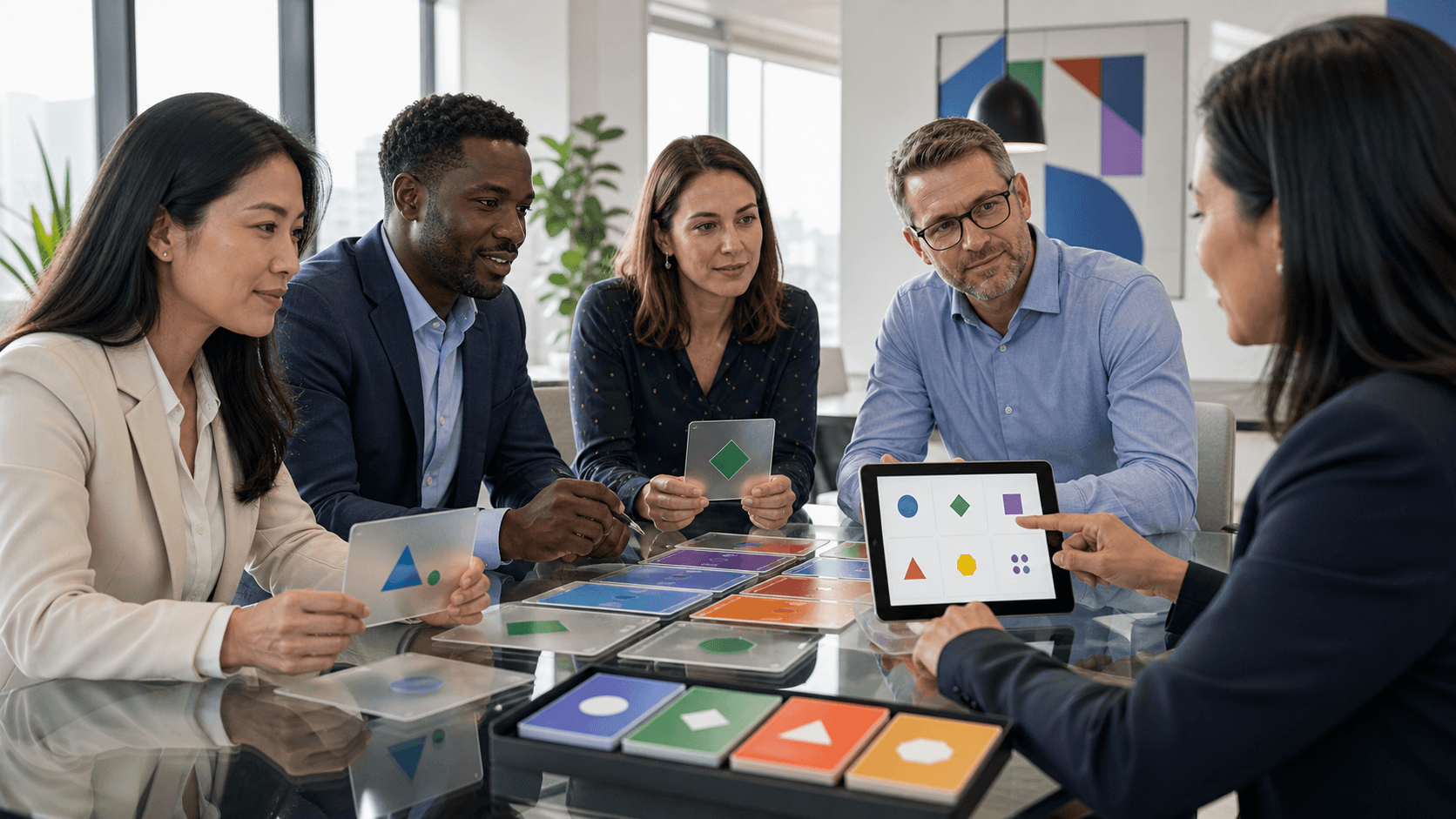 Person reviewing colorful charts on a tablet beside a checklist and pencil on a bright desk, soft daylight lighting